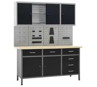vidaXL Établi – Table de travail avec 4 panneaux muraux et 2 armoires