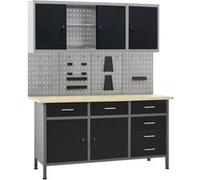 vidaXL Etabli et 4 Panneaux Muraux et 2 Armoires Table de Travail Poste de Travail Rangement Stockage d'Outils Etabli 3053440 Noir G