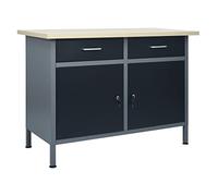 vidaXL Établi - Table de travail pour garage et atelier avec 2 armoires et rangement - Noir acier