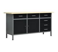 vidaXL Établi – Table de travail avec 2 tiroirs et rangement – Noir acier