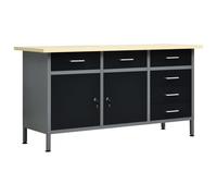 vidaXL Établi, Table de Travail avec 2 Tiroirs, Poste de Travail avec Rangement, Meuble de Stockage Garage Atelier Intérieur, Noir Acier