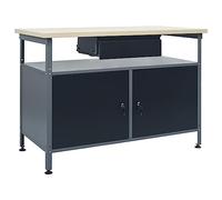 vidaXL Établi, Table de Travail avec 2 Armoires, Poste de Travail avec Rangement, Meuble de Stockage Garage Atelier Intérieur, Noir Acier