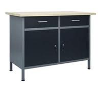 vidaXL Établi, Table de Travail avec 2 Armoires, Poste de Travail avec Rangement, Meuble de Stockage Garage Atelier 145346 Noir G