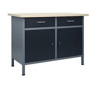 vidaXL Établi, Table de Travail avec 2 Armoires, Poste de Travail avec Rangement, Meuble de Stockage Garage Atelier Intérieur, Noir Acier