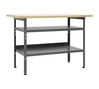 vidaXL Établi, Table de Travail avec 2 Étagères, Poste de Travail avec Rangement, Meuble de Stockage Garage Atelier Intérieur, Gris Acier