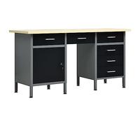 vidaXL Établi, Table de Travail avec Tiroirs, Poste de Travail avec Rangement, Meuble de Stockage Garage Atelier Intérieur, Noir Acier