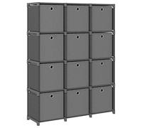 vidaXL Etagère à 12 Cubes avec Boîtes Support de Rangement Bibliothèque Organisateur de Maison Cube de Rangement Intérieur Gris 103x30x141 cm Tissu