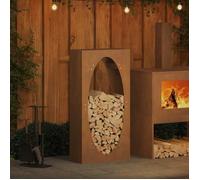 vidaXL Étagère à bûches 50 x 23 x 100 cm – Acier résistant aux intempéries – Marron