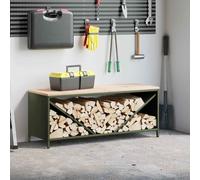 vidaXL Étagère à bois de chauffage avec plateau en bois vert olive, support à bûches de cheminée, support à bûches, support 864258