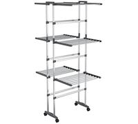vidaXL Étagère à Linge à 3 Niveaux avec Roues Séchoir à Linge Support de Séchage des Vêtements Etendoir à Linge Argenté 60x70x129 cm