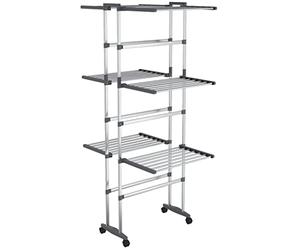 vidaXL Étagère à Linge à 3 Niveaux avec Roues Argenté 60x70x129 cm