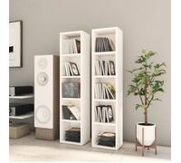 vidaXL Étagère CD, lot de 2, 21x16x93,5 cm, Bois reconstitué, Blanc, Meuble vitrine avec compartiment, Rangement salon, 802696