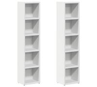 vidaXL Étagère CD, lot de 2, 21x16x93,5 cm, Bois reconstitué, Blanc, Meuble vitrine avec compartiment, Rangement salon, 802696