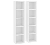 vidaXL Étagère CD, lot de 2, 21x16x93,5 cm, Bois reconstitué, Blanc, Meuble vitrine avec compartiment, Rangement salon, 802696