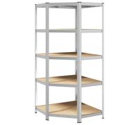 vidaXL Étagère d'angle à 5 Niveaux Argenté Acier et Bois d'ingénierie, étagère de Garage, étagère de Rangement de Garage, étagère d'atelier