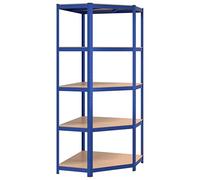 vidaXL Étagère d'angle à 5 Niveaux Étagère de Stockage Meuble de Rangement Stockage d'Atelier Garage Entrepôt Bleu Acier et Bois d'Ingénierie