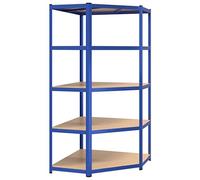 vidaXL Étagère d'angle à 5 Niveaux Étagère de Stockage Meuble de Rangement Stockage d'Atelier Garage Entrepôt Bleu Acier et Bois d'Ingénierie