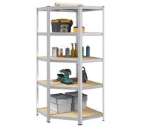 vidaXL Étagère d'angle Argenté 90 x 90 x 198 cm Bois d'ingénierie, Solution de Rangement Garage, étagère Moderne rectangulaire, Outil Multi-Usage, mobilier Gain de Place