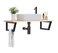 Vidaxl Étagère De Vasque Murale Acier Et Bois De Chêne Massif Multicolore