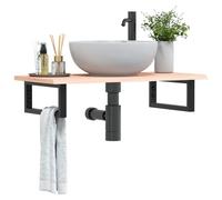 Vidaxl Étagère De Vasque Murale Acier Et Bois De Chêne Massif Multicolore