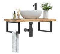 Vidaxl Étagère De Vasque Murale Acier Et Bois Massif D'acacia Multicolore