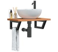 Vidaxl Étagère De Vasque Murale Acier Et Bois Massif De Hêtre Multicolore