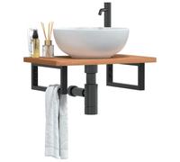 Vidaxl Étagère De Vasque Murale Acier Et Bois Massif De Hêtre Multicolore