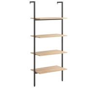vidaXL Étagère Inclinée 4 Niveaux Bibliothèque Étagère sur Pied Meuble de Rangement Étagère Échelle Marron Clair et Noir 64x35x152,5 cm
