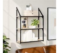 vidaXL Étagère Murale 3 Niveaux, Bibliothèque Suspendue, Armoire à Livres Flottante, Meuble de Rangement Salon Bureau Maison Intérieur, Moderne, Chêne Sonoma Chêne sonoma G