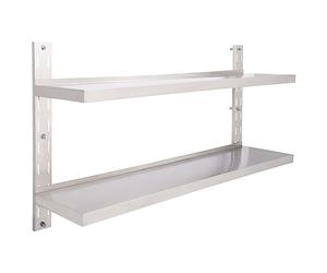 vidaXL Étagère Murale à 2 Niveaux Etagère Flottante Etagère Suspendue Stockage Assiette Plat Cuisine Maison Intérieur Acier Inoxydable 150x30 cm