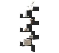 vidaXL Étagère murale d'angle noir 45x45x147 cm bois d'ingénierie, étagère d'angle, étagère suspendue, étagère murale 852637