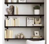 Etagère Murale, Dessus de Table avec Bord Vivant, Tablette Suspendue Flottante, Rustique, Gris Foncé Bois Chêne Massif Traité