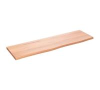 Etagère Murale, Dessus de Table avec Bord Vivant, Tablette Suspendue Flottante, Rustique, Marron Clair Bois Chêne Massif Traité