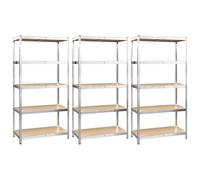 vidaXL 3X Étagères à 5 Niveaux Etagères de Stockage Meubles de Rangement Stockage d'Atelier Garage Entrepôt Argenté Acier et Bois d'Ingénierie