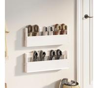 Étagères à chaussures - Blanc - 2 pcs - Bois massif - 59x9x23 cm - Design contemporain
