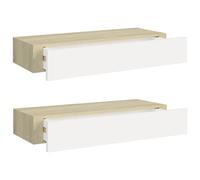 Vidaxl Étagères À Tiroir Murales 2 Pcs Chêne Et Blanc 60x23,5x10cm Mdf Multicolore