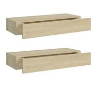 Vidaxl Étagères À Tiroirs Murales 2 Pcs Chêne 60x23,5x10 Cm Mdf Multicolore