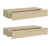 Vidaxl Étagères À Tiroirs Murales 2 Pcs Chêne 60x23,5x10 Cm Mdf Multicolore
