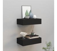 Vidaxl Étagères À Tiroirs Murales 2 Pcs Noir 40x23,5x10 Cm Mdf Noir