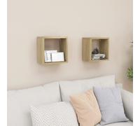 Vidaxl Etagères Cube Murales 2 Pcs Chêne Sonoma 26x15x26 Cm Multicolore