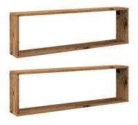 vidaXL Étagères cube murales 2 pcs vieux bois 100x15x30 cm, stockage en forme de cube, organisateur en forme de cube, 856582 Marron G
