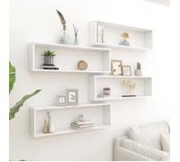 Wandschappen kubus 4 st 100x15x30 cm bewerkt hout hoogglans wit807098