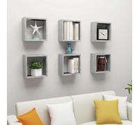 Vidaxl Etagères Cube Murales 6 Pcs Gris Béton 30x15x30 Cm