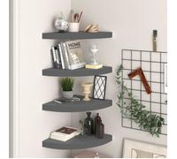 vidaXL Étagères d'angle flottantes 4 pcs Gris brillant 35x35x3,8cm MDF