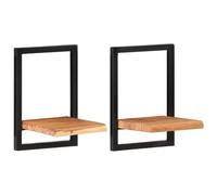 Vidaxl Étagères Murales 2 Pcs 25x25x35 Cm Bois D'acacia Et Acier Multicolore