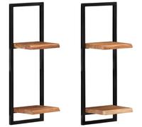 Vidaxl Étagères Murales 2 Pcs 25x25x75 Cm Bois D'acacia Et Acier Multicolore