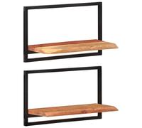 Vidaxl Étagères Murales 2 Pcs 60x25x35 Cm Bois D'acacia Et Acier Multicolore