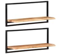 Vidaxl Étagères Murales 2 Pcs 80x25x35 Cm Bois D'acacia Et Acier Multicolore