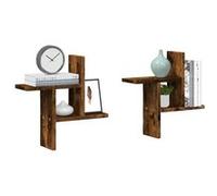 vidaXL Étagères murales 2 pcs chêne fumé 38x12x38 cm bois d'ingénierie 853249 Marron G