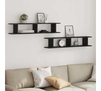 Vidaxl Étagères Murales 2 Pcs Chêne Noir 105x18x20 Cm Bois Ingénierie Noir